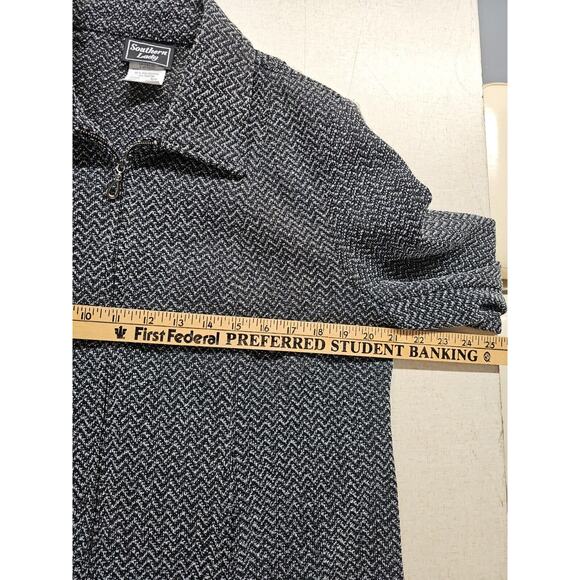 Southern Lady Jacket Womens Size 12 Tweed Full Zip Carpet Black Grey Chevron - Picture 5 of 9